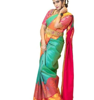 Elegant Kanjeevaram Silk Sarees Banarasi Pure Zari Women's Designer Woven Party Ethnic Wear