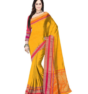 Avushanam Jacquard Border Zari Work Resham Kota Saree With Blouse Piece (Yellow) - D289